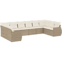 The Living Store 10 pcs. salon de jardin avec coussins Beige Poly Rattan