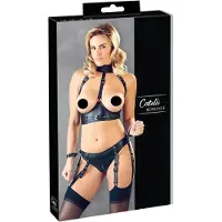 Cottelli Bondage - ensemble soutien-gorge brillant avec menottes - noir - M