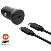 FIXED Kit chargeur de voiture avec sortie USB-C et câble USB-C/USB-C, prise en charge PD, 1 mètre, 20W, noir