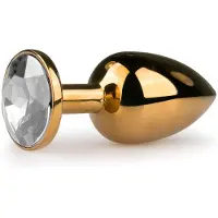 EasyToys Métal No.1 - Plug Anal Cone Orné de Pierre Blanche - Doré (2,5 cm)