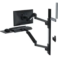 Ergotron Poste de travail mural LX Pro, tablette pour clavier et support pour moniteur, jusqu'à 34″, inclinable/pivotant/rotatif, réglable en hauteur, VESA, métal, noir