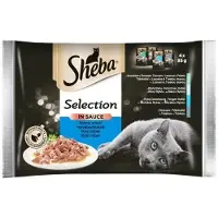 Sheba Selection Select Slices Fish Flavours 52x85g nourriture complète humide pour chats en morceaux en sauce avec du saumon et de la morue noire, du poisson blanc, du poisson de mer, de la morue