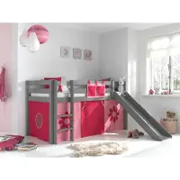 Vipack Lit de jeu Pino avec toboggan et set textile "Pink Flower