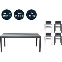 HOME DELUXE - Table de jardin extensible - SOL - env. 180 (240) x 90 x 75 cm - 4 chaises incluses, accessoires inclus I Meubles de jardin Table extensible Ensemble de balcon