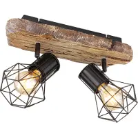 Globo Lampe de plafond Priska 2-noir clair avec bois