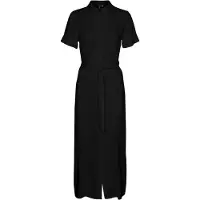 Vero Moda Robe Chemise Longue Ceinturée Noir Avec Fente Avant Femme Vero Moda