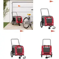 vidaXL Remorque pour vélo Chiens Rouge et Gris Tissu Oxford et fer