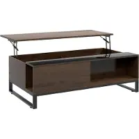 Aosom Table basse 839-687V00WN, table d'appoint, avec fonction de levage, espace de rangement dissimulé, aspect bois de noyer, structure en acier - N