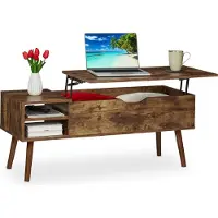 Relaxdays Table basse pliable , 2 compartiments latéraux, table de salon avec espace de rangement, style industriel, 45 x 108 x 40 cm, marron