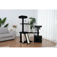 HOME DELUXE - Arbre à chat JAX - Couleur : noir, dimensions : 136 x 124 x 40 cm, matériau : polyester, sisal, structure : MDF I Arbre à chat Poteau à griffer