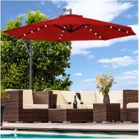 Swing&Harmonie Parasol de luxe avec éclairage LED Parapluie 300 cm Parapluie de jardin Pavillon - rouge