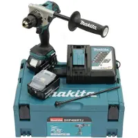 Makita DHP 486 RTJ Perceuse-visseuse à percussion sans fil 18 V 130 Nm Brushless + 2x Batteries 5.0 Ah + Chargeur + Coffret Makpac