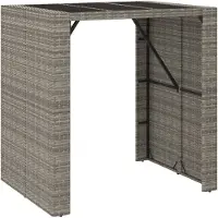 vidaXL Table de bar avec plateau en verre gris 105x80x110 cm Poly rotin