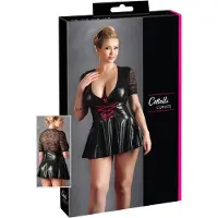 Cottelli - Robe grande taille brillante - corset rouge - noir