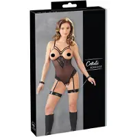 Cottelli Bondage - body anneaux métalliques et menottes bras - noir - M