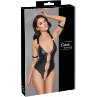 Cottelli Bondage - body ouvert brillant avec anneaux - noir - XL