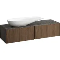 Laufen Il Bagno Alessi Élément à tiroirs, 1 trou pour robinet, plaque de pierre Marrone Naturale, découpe à gauche, 160x50x37cm, pour vasque de toilette H81897 4, H4323440976301