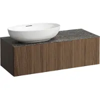 Laufen Il Bagno Alessi Élément à tiroirs, 1 trou pour robinet, plaque de pierre Marrone Naturale, découpe à gauche, 120x50x37cm, pour vasque de toilette H81897 7, H4323100976301