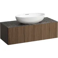 Laufen Il Bagno Alessi Élément à tiroirs, plateau en pierre Marrone Naturale, découpe au centre, 120x50x37cm, 1 tiroir, H4323110976301