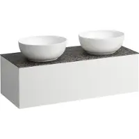 Laufen Il Bagno Alessi Élément à tiroirs, 1 trou pour robinet, plateau en pierre Marrone Naturale, découpe à droite/à gauche, 120x50x37cm, 1 tiroir, H4323180979901