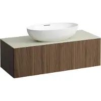 Laufen Il Bagno Alessi Élément à tiroirs, 1 trou pour robinet, plaque de pierre Calce Avorio, découpe au centre, 120x50x37cm, 1 tiroir, H4313150976301