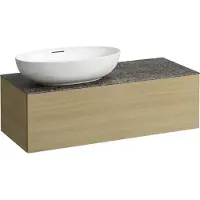 Laufen Il Bagno Alessi Élément à tiroirs, 1 trou pour robinet, plaque de pierre Marrone Naturale, découpe à gauche, 120x50x37cm, pour vasque de toilette H81897 7, H4323100972501