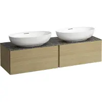Laufen Il Bagno Alessi Élément à tiroirs, 1 trou pour robinet, plateau en pierre Marrone Naturale, découpe à droite/à gauche, 160x50x37cm, 2 tiroirs, H4323570972501