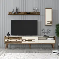 Skye Decor , meuble TV moderne en aggloméré 100 % mélaminé, noyer et crème, 180 x 35 x 45 cm | Avec étagère murale et espace de rangement | Design scandinave