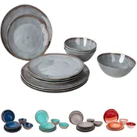 Bo Camp Pack De Vaisselle En Mélamine Halo Gris Et Terra - 12 Pièces - Bo-camp