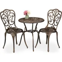 Relaxdays Ensemble de mobilier de jardin , 3 pièces (table et 2 chaises), en fonte d'aluminium, style antique, salon de jardin, noir/bronze