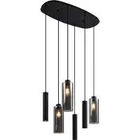 QAZQA Suspension moderne noire avec verre fumé 6 lumières - Duplantis