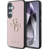 GUESS Coque 4G Metal Logo Saffiano pour Samsung Galaxy S25 - Rose