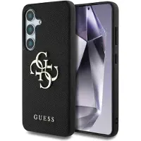 GUESS Coque 4G Metal Logo Saffiano pour Samsung Galaxy S25 - Noir