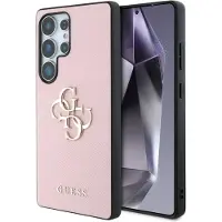 GUESS Coque 4G Metal Logo Saffiano pour Samsung Galaxy S25 Ultra - Rose