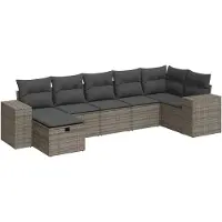 vidaXL Ensemble de salon de jardin 7 pièces avec coussins Gris Poly rotin