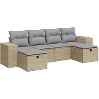 vidaXL Ensemble de salon de jardin 6 pièces avec coussins Beige Poly Rattan