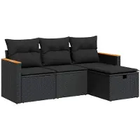 vidaXL Ensemble de salon de jardin 4 pièces avec coussins noir poly rotin