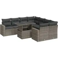 vidaXL Ensemble de salon de jardin 9 pièces avec coussins Gris Poly rotin