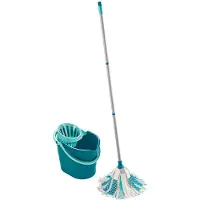 Leifheit Set nettoyage sols Power Mop 3-en-1 52110 , kit balai serpillère et seau, balai à franges microfibres triple action