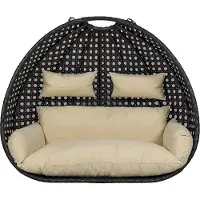 HOME DELUXE Coussin pour fauteuil suspendu en polyrotin TWIN - Crème 105 x 41 x 45 cm avec coussin d'assise et coussin de dossier, résistant aux UV | Fauteuil suspendu, siège suspendu