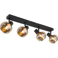 Globo Lighting Plafonnier noir Tokki Verre fumé ambré à 4 lumières