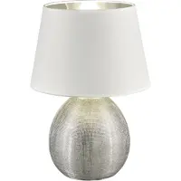 RL Lampe de table en céramique LUXOR 35cm, abat-jour en tissu blanc/argenté Ø24cm