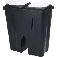 Excellent houseware Poubelle à 2 compartiments , en plastique, 50 x 30 x 55 cm, 2 x 25 l, noir et blanc