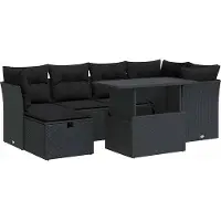 vidaXL Ensemble de salon de jardin 7 pièces avec coussins noir poly rotin