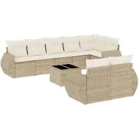 The Living Store 9-pièces salon de jardin avec coussins beige poly rotin