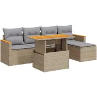 vidaXL Ensemble de salon de jardin 6 pièces avec coussins Beige Poly rotin Acacia