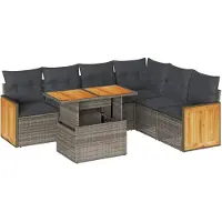 vidaXL Ensemble de salon de jardin 7 pièces avec coussins Gris Poly rotin Acacia