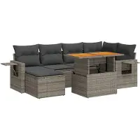 vidaXL Ensemble de salon de jardin 7 pièces avec coussins Gris Poly rotin