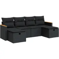 vidaXL Salon de jardin 6 pcs avec coussins noir résine tressée