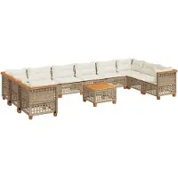 vidaXL Ensemble de salon de jardin 11 pièces avec coussins Beige Poly Rattan